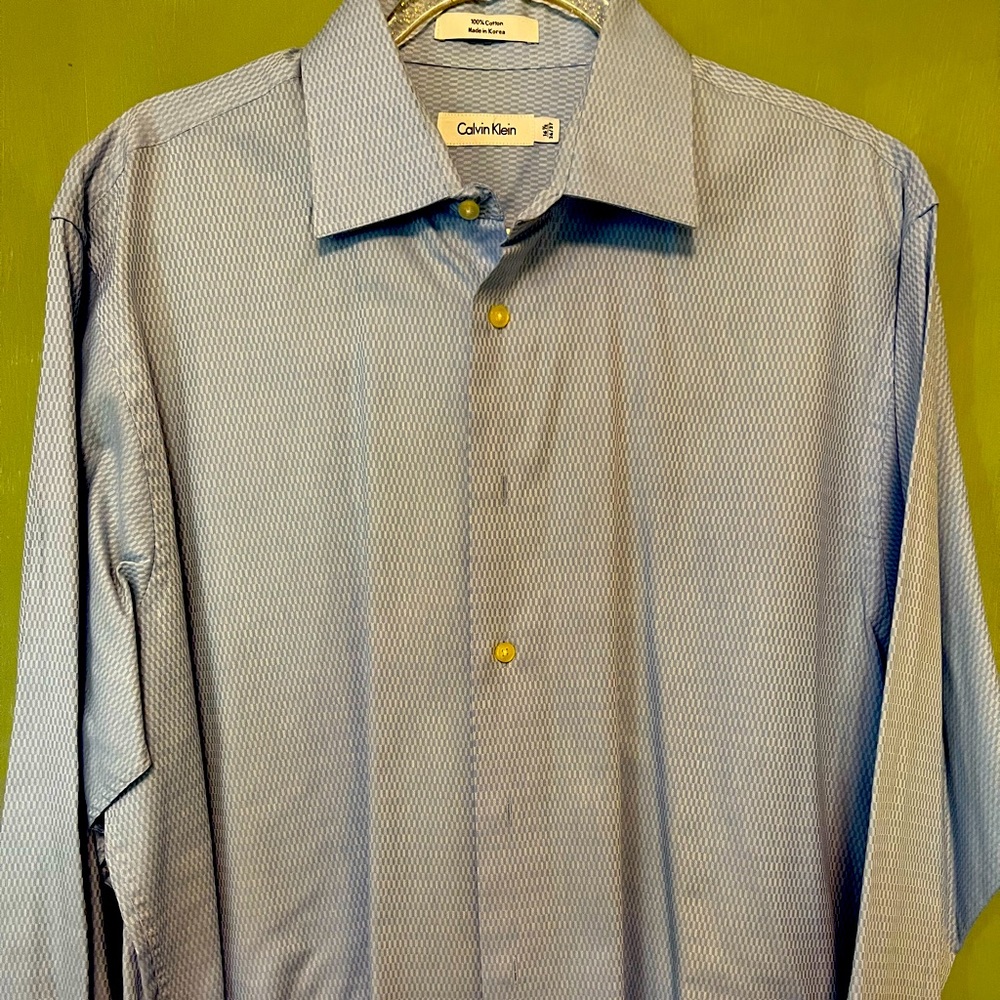 Calvin Klein Light Blue Stitched Design Button Down Dress Shirt